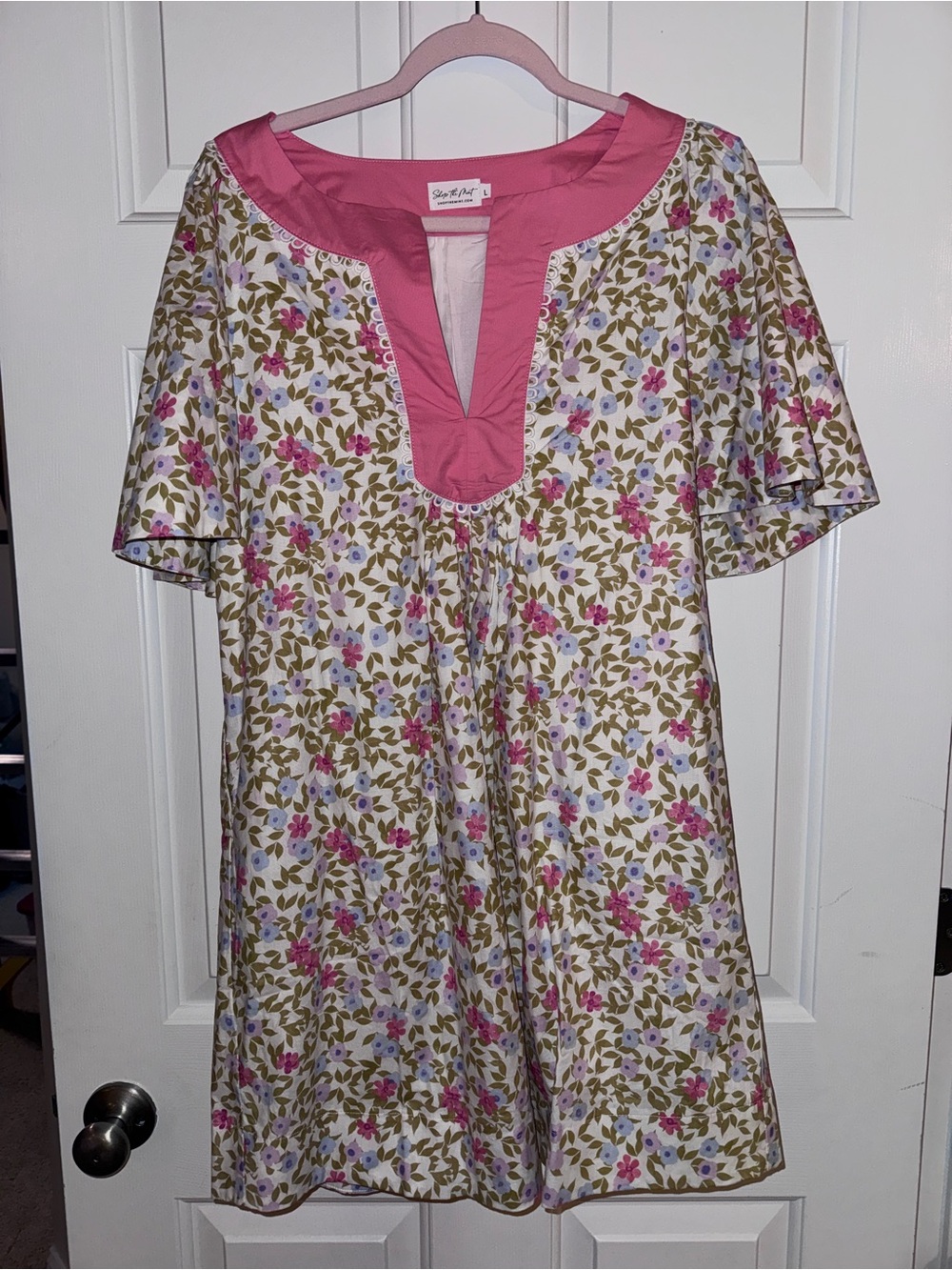 Floral Cotton Casual Dress with Pink Yoke